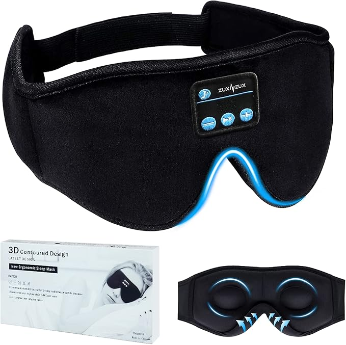 ZUXNZUX sömnmask med Bluetooth-hörlurar – mörkläggning och tunna högtalare